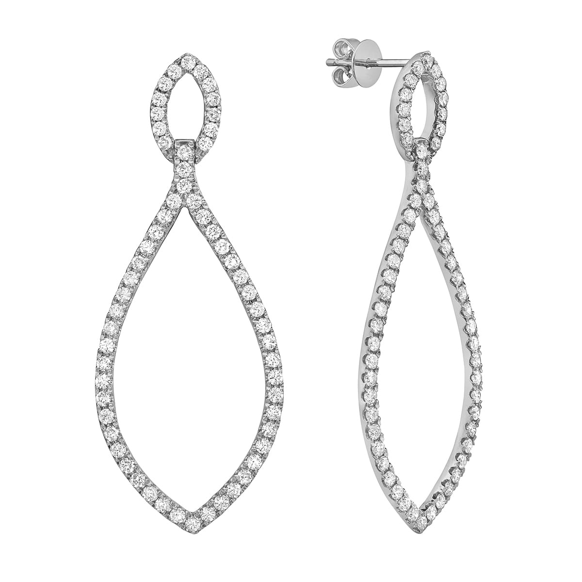 14K White Gold Open Marquee Drop Earrings, 1.66ct