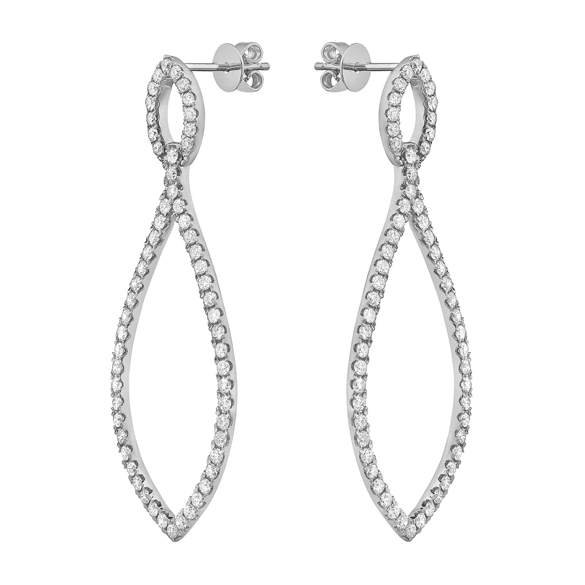 14K White Gold Open Marquee Drop Earrings, 1.66ct