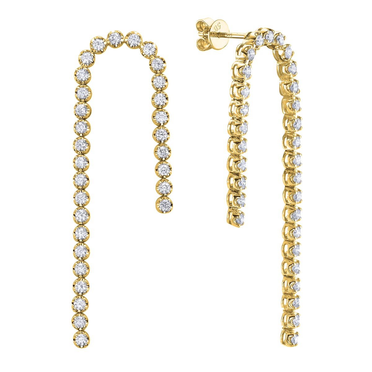 14K Yellow Gold Round Diamond Earrings, 1.1ct
