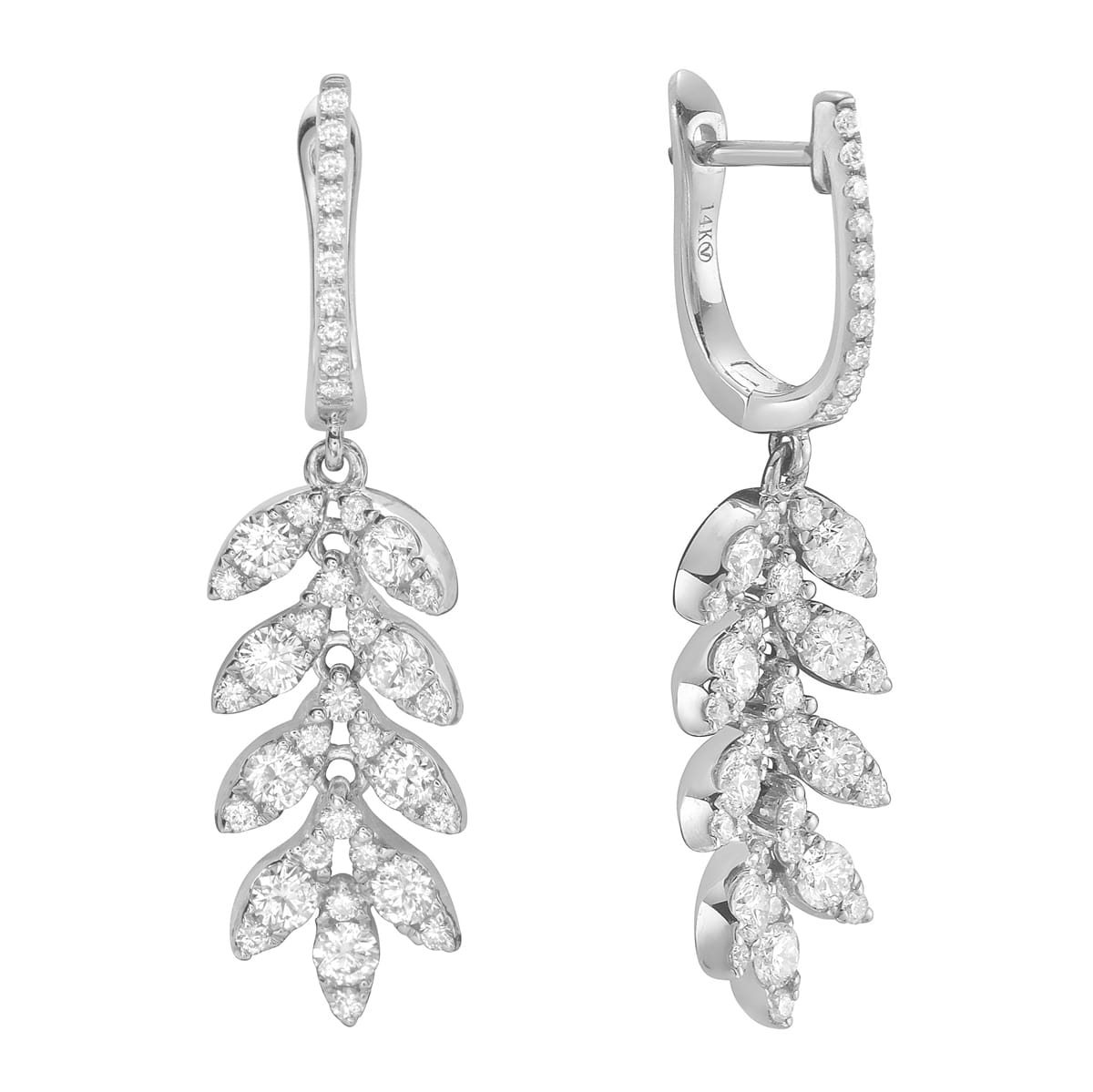 14K White Gold Diamond Earrings, 1.28ct