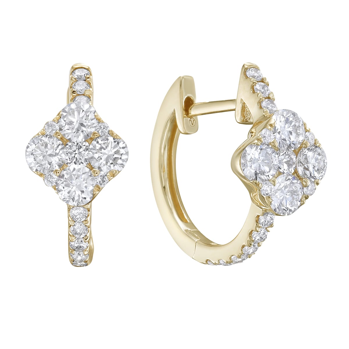14K Yellow Gold Round Diamond Earrings, 0.85ct