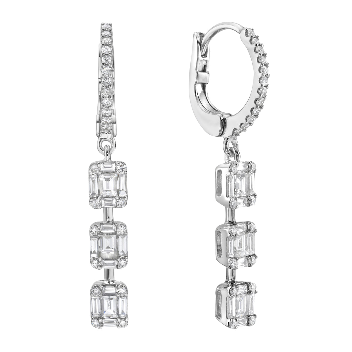 AE155642 - Earrings 14KW/3.75G 48RD-0.24CT 30BD-0.75CT