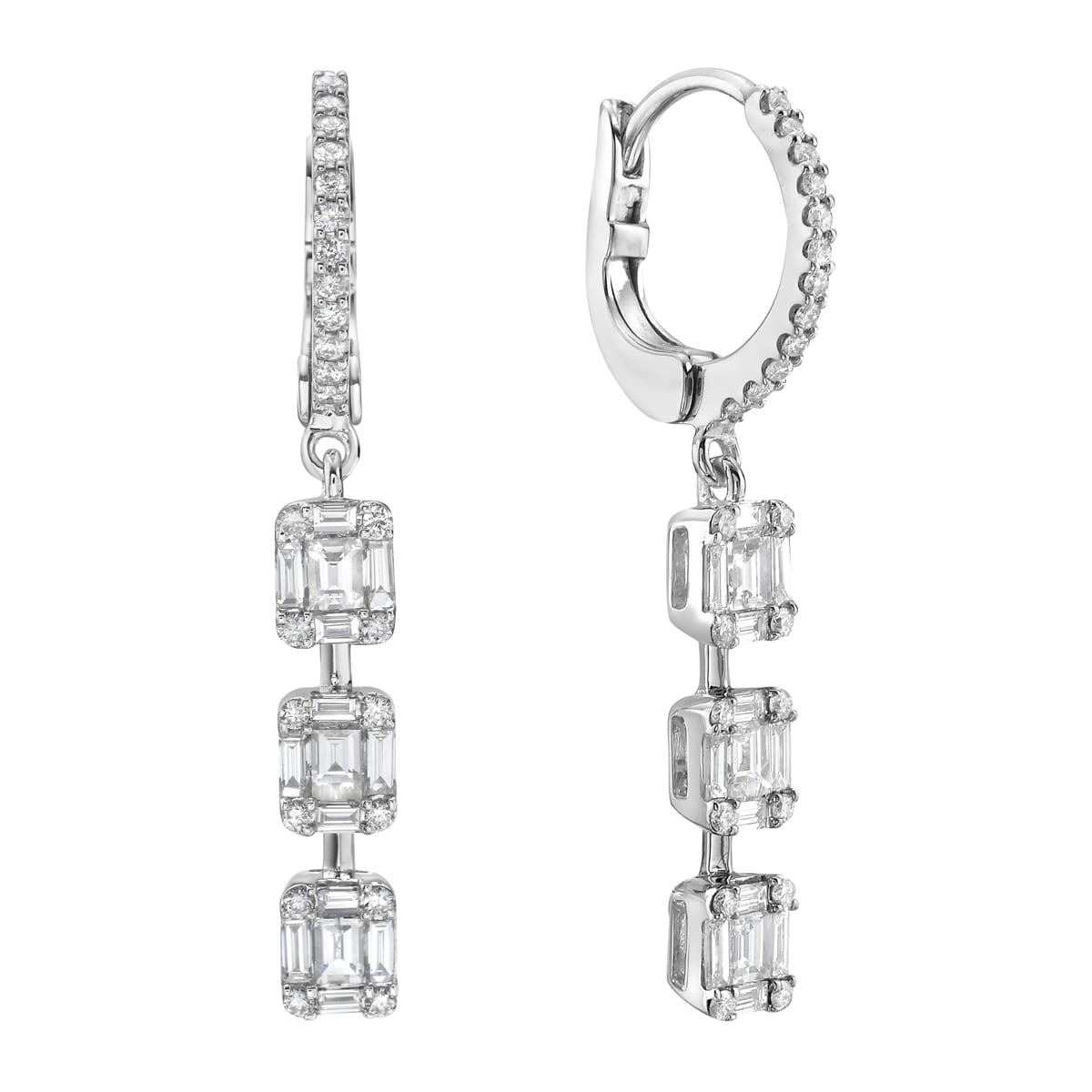 14K White Gold Diamond Earrings, 0.99ct