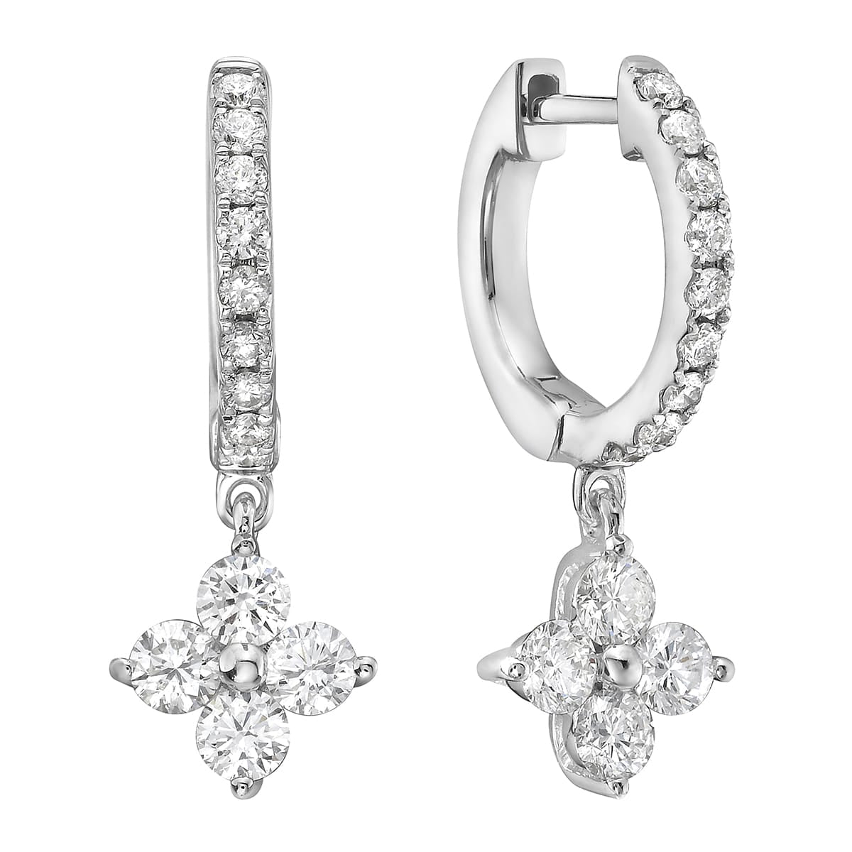 14K White Gold Round Diamond Earrings, 0.9ct