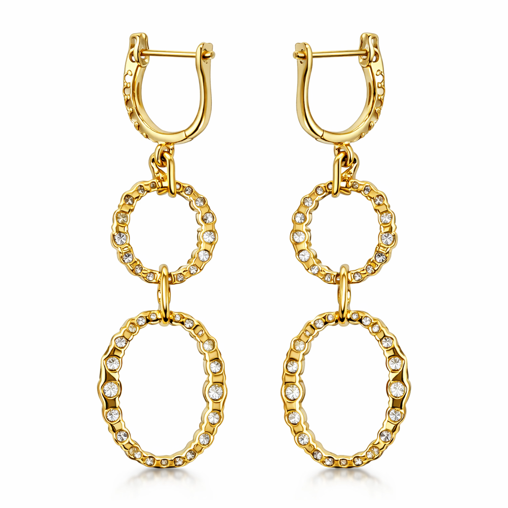 18K Yellow Gold Diamond Earrings, 1.8ct