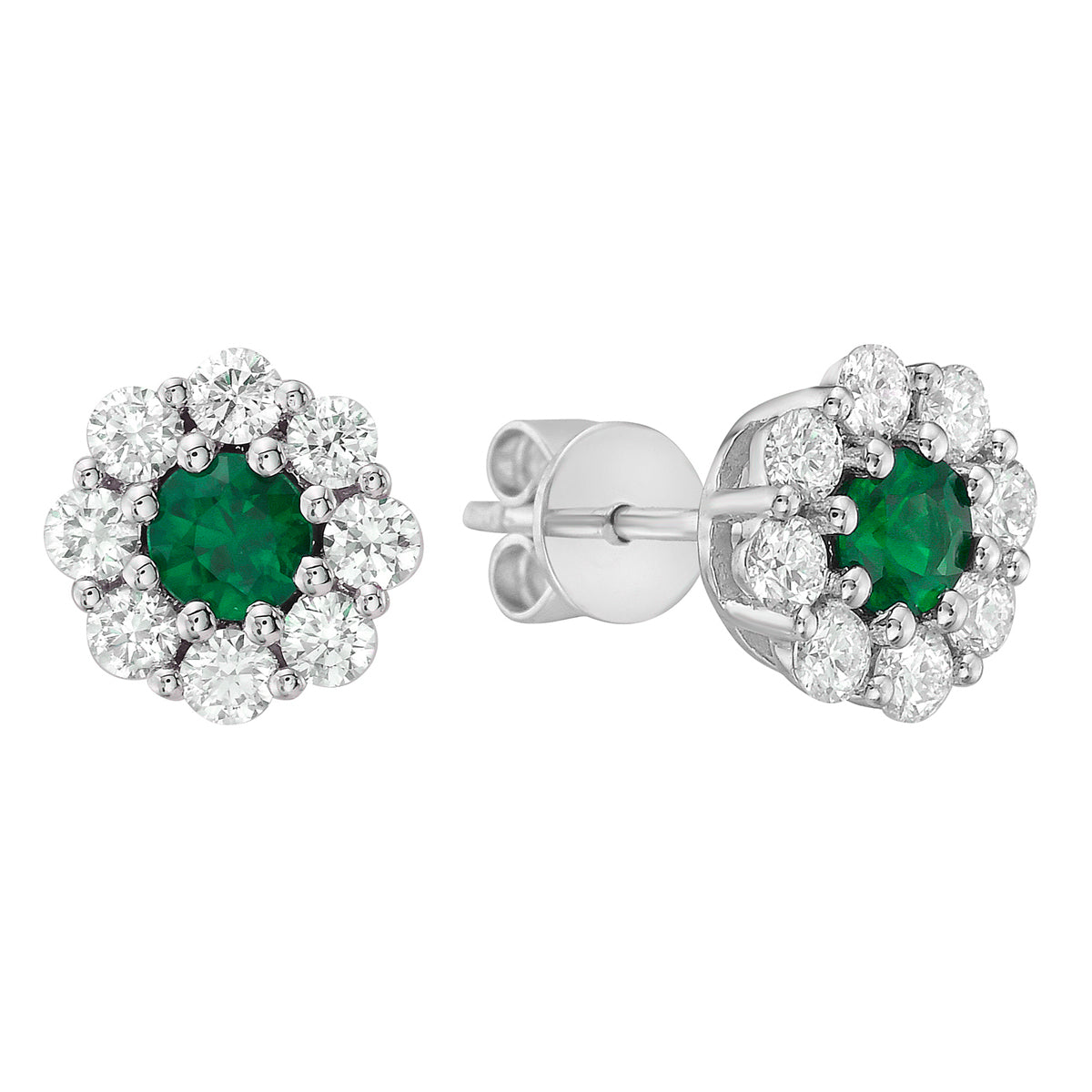 14K White Gold Emerald and Diamond Studs