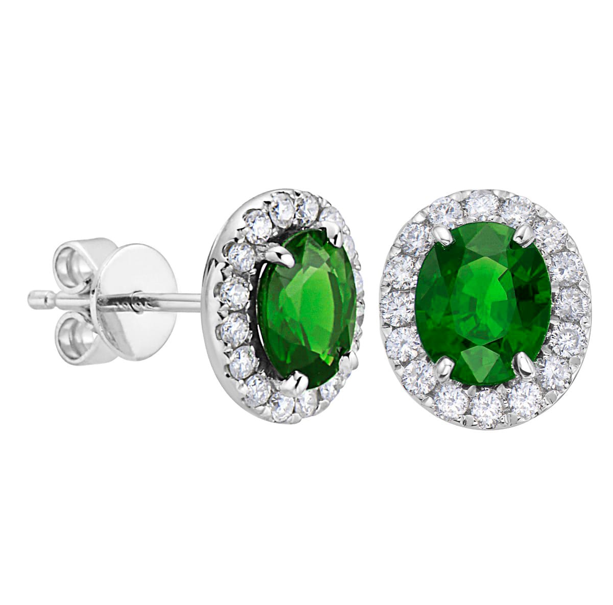 14K White Gold Green Emerald Halo Earrings, 1.59ct