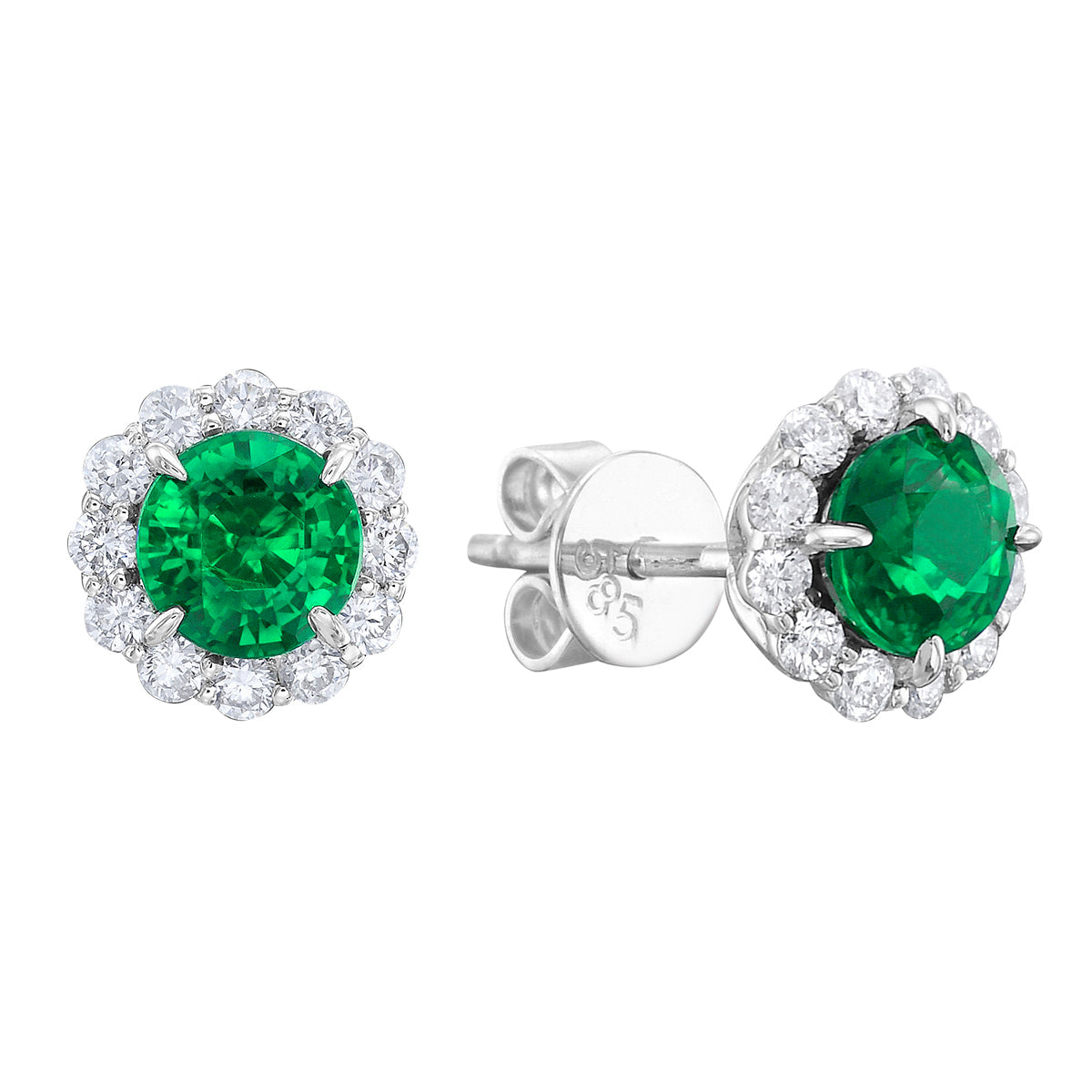 14K White Gold Emerald Earrings, 0.79ct