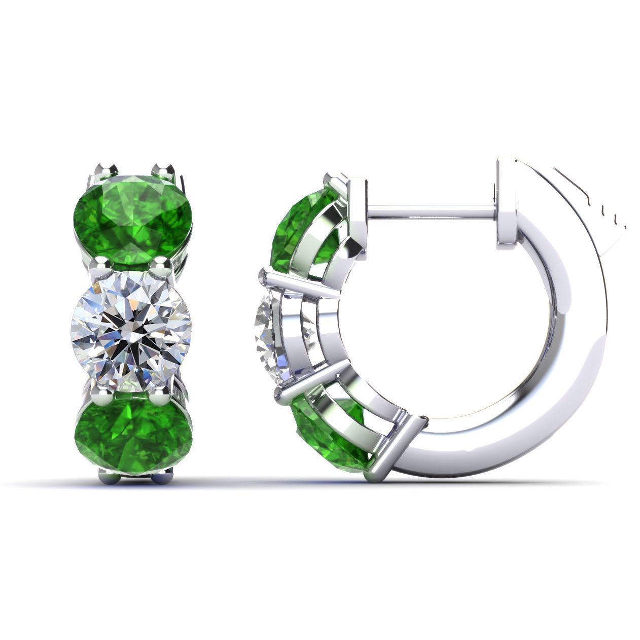 14K White Gold Emerald Huggie Earrings, 0.94ct
