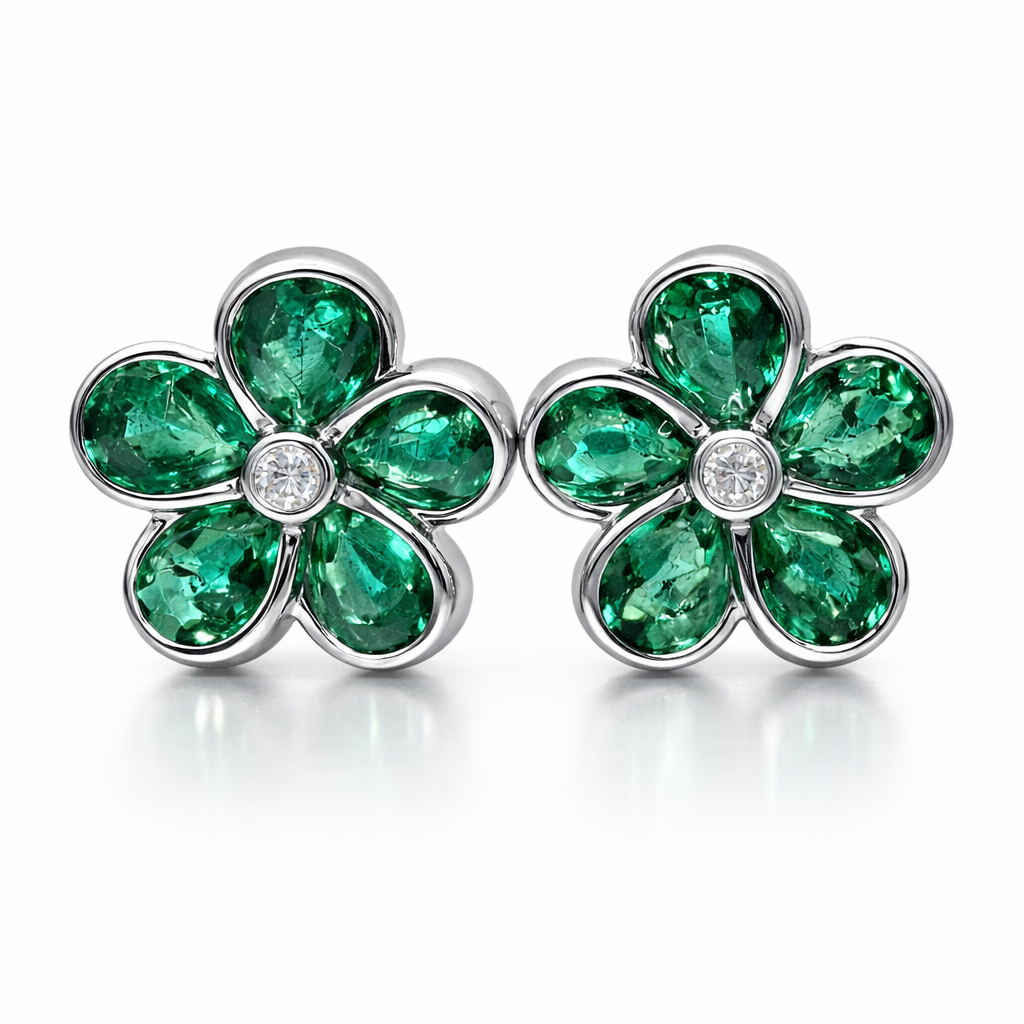 AEE156279 - Earrings 14KW/4.8G 10EMER-2.74CT 2RD-0.06CT