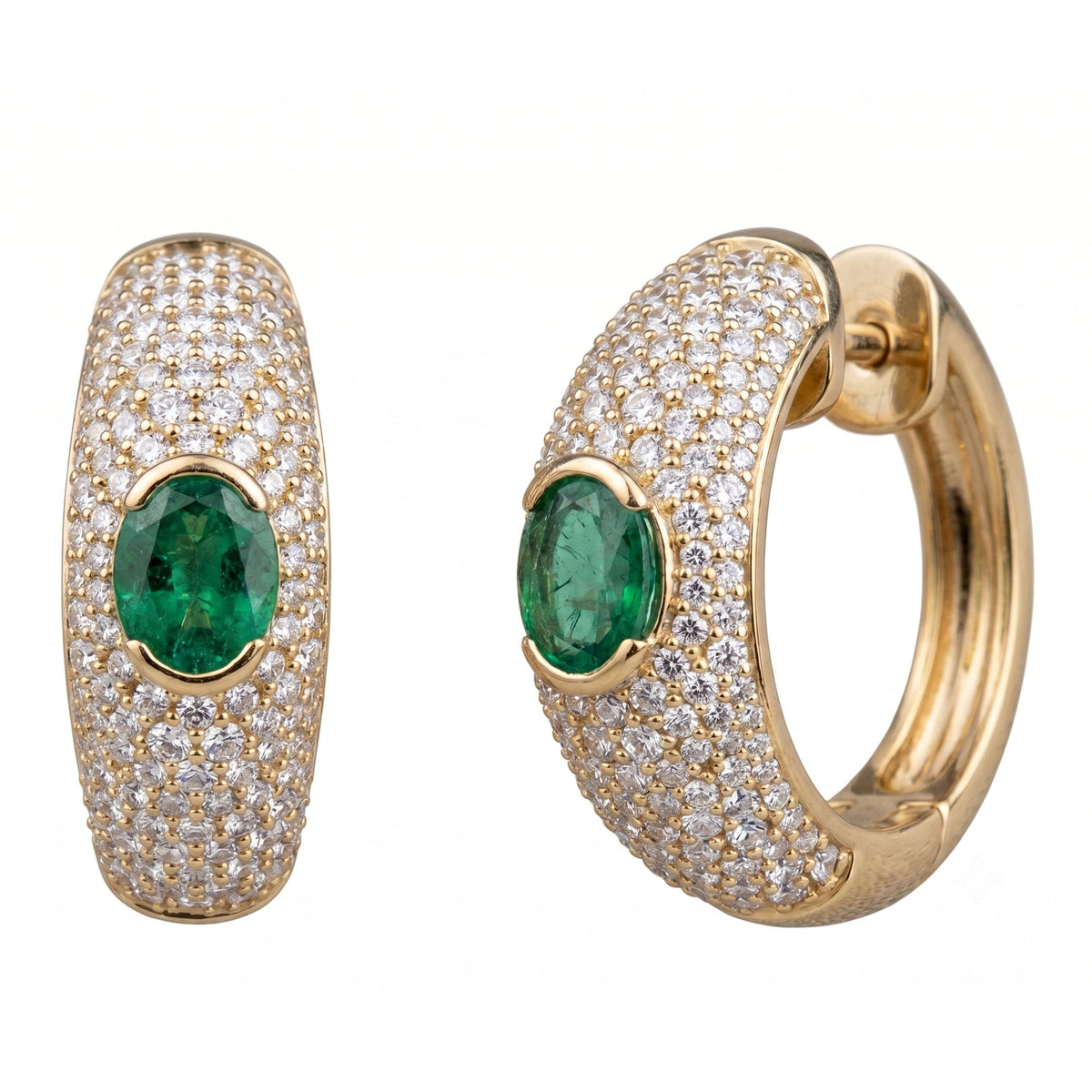 AEE156999Y - Earrings 14KY/6.5G 2EMER-0.85CT 278RD-1.30CT