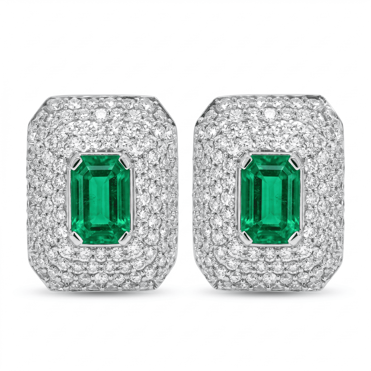 AEE157000 - Earrings 14KW/3.9G 2EMER-0.96CT 224RD-1.02CT