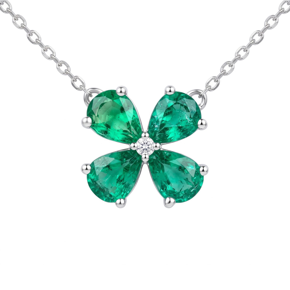 AEP155118 - Necklace 14KW/1.8G 4EMER-1.20CT 1RD-0.01CT