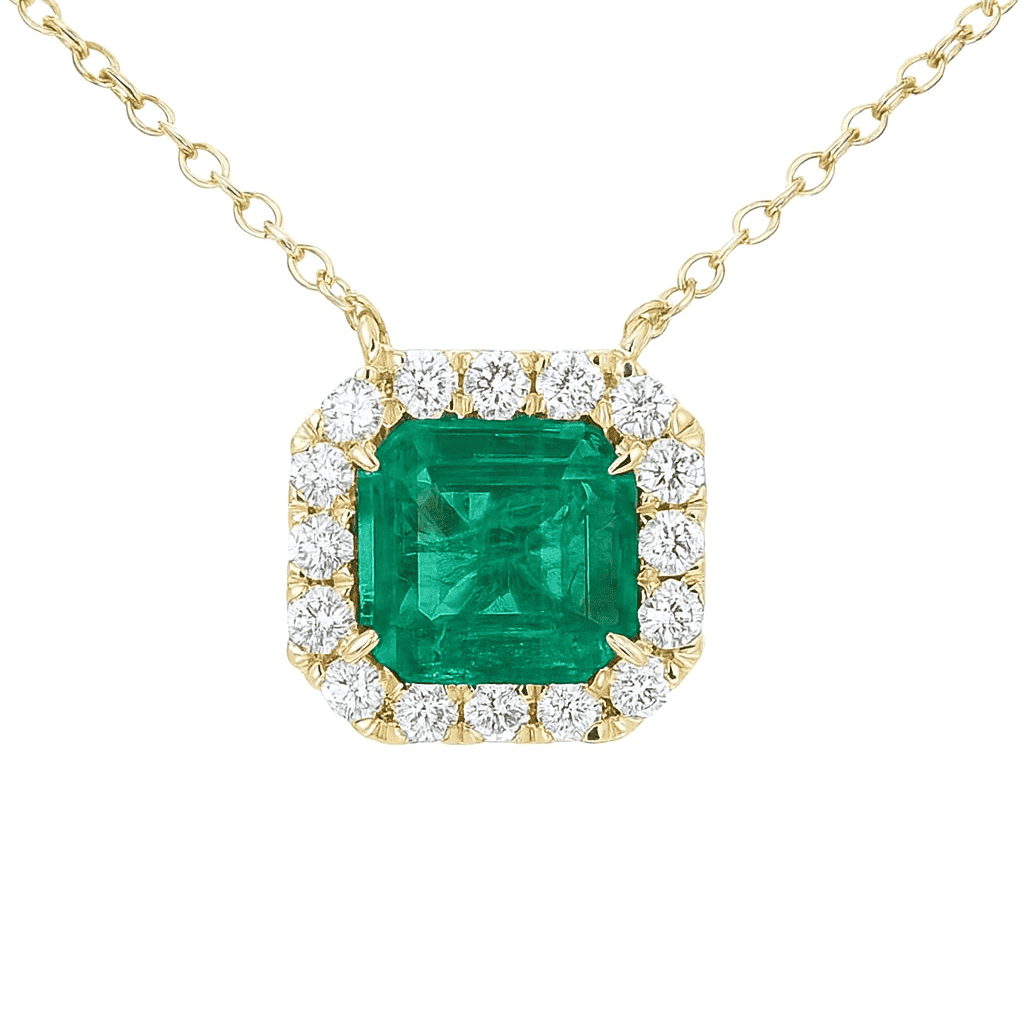 Handmade 14K Yellow Gold Emerald Pendant, 1.25ct