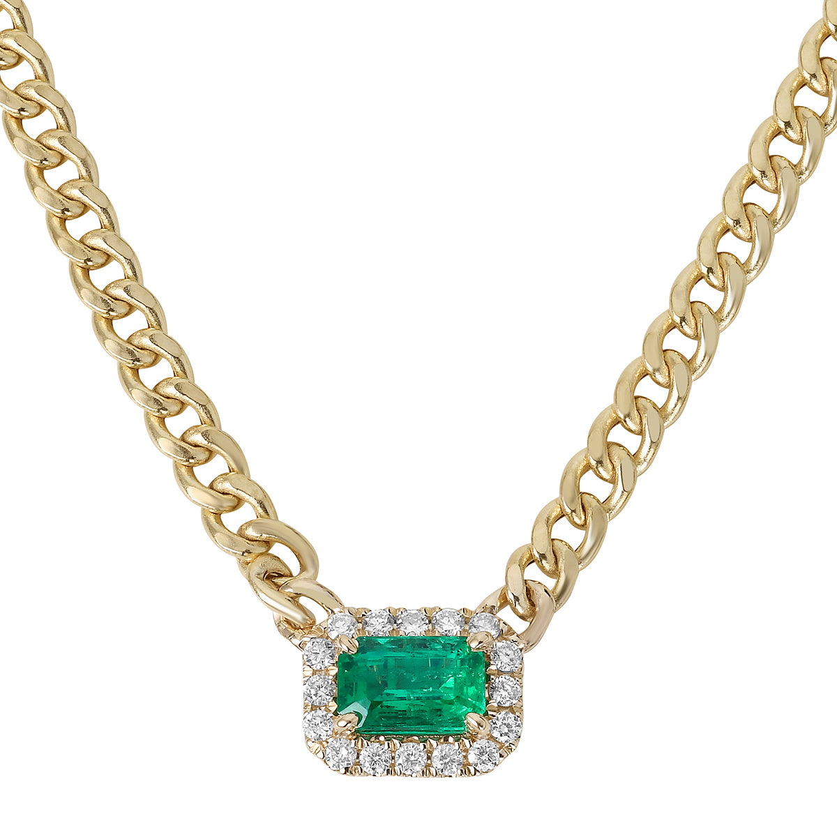 14K Yellow Gold Emerald and Diamond Pendant