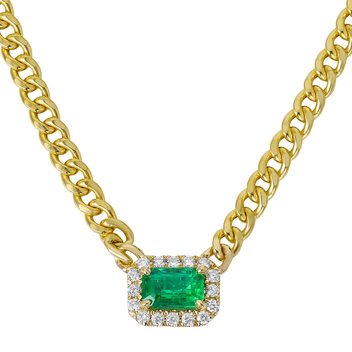 Handmade 14K Yellow Gold Emerald and Diamond Pendant, 0.55ct