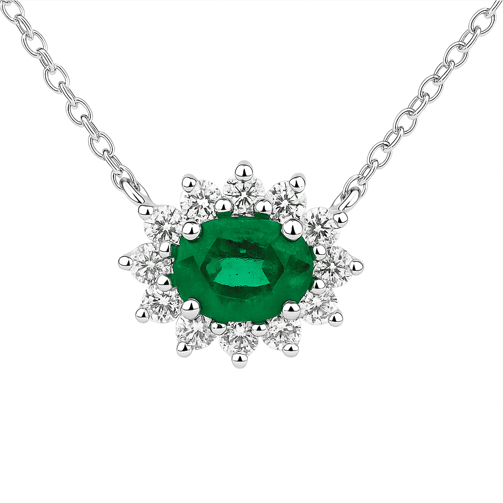 14K White Gold Green Emerald Necklace, 0.64ct