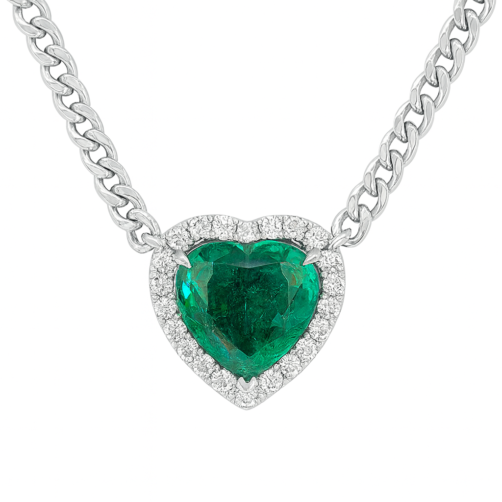 AEP156365 - Necklace 14KW/5.8G 1EMER-2.85CT 22RD-0.31CT
