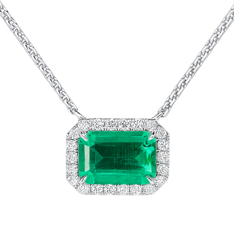 AEP156367 - Necklace 14KW/3.7G 1EMER-3.71CT 24RD-0.33CT