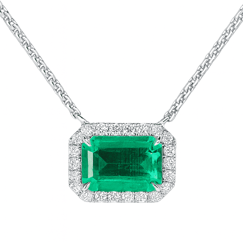Handmade 14K White Gold Green Emerald Necklace, 3.71ct