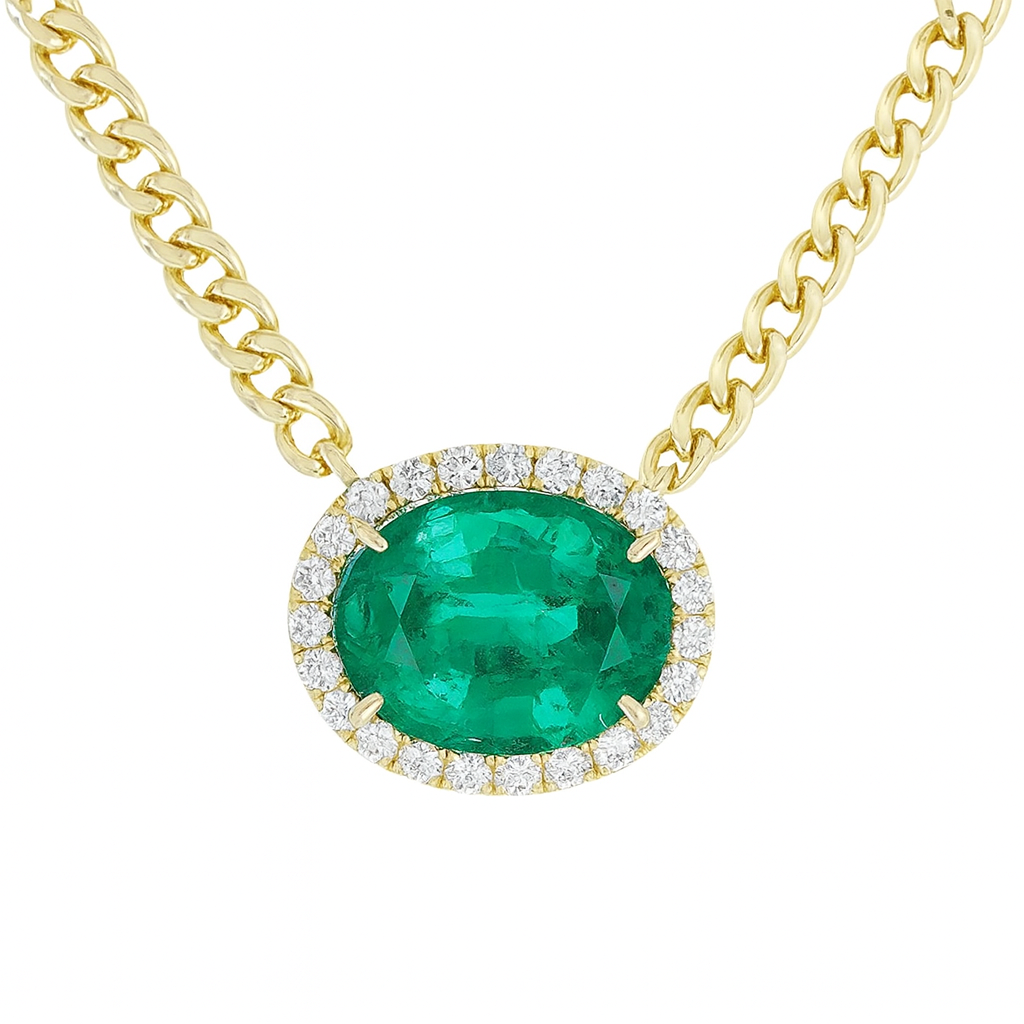 AEP156369Y - Necklace 14KY/5.9G 1EMER-4.64CT 24RD-0.33CT