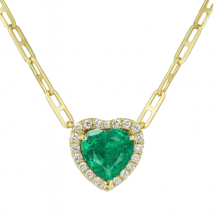 Handmade 14K Yellow Gold Green Emerald Necklace, 2.63ct