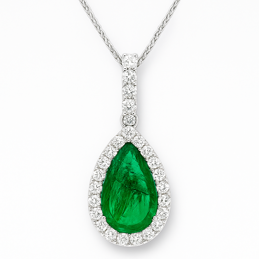 Handmade 14K White Gold Emerald Pendant, 2.60ct