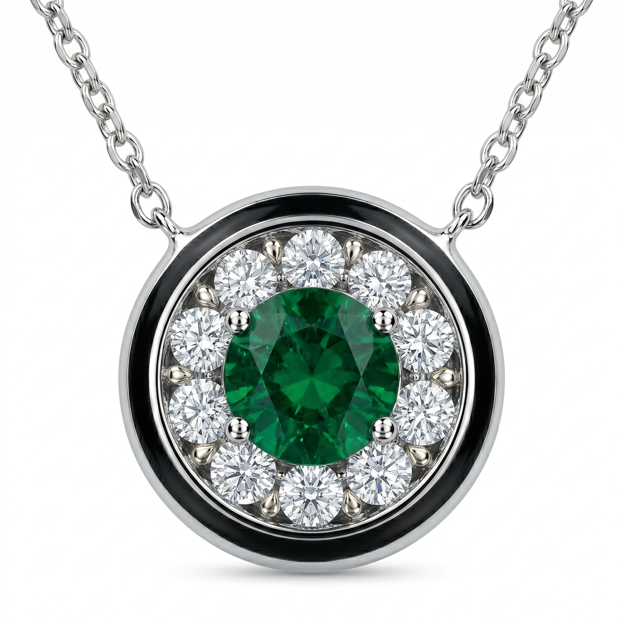 AEP157012 - Necklace 14KW/2G 1EMER-0.26CT 10RD-0.16CT