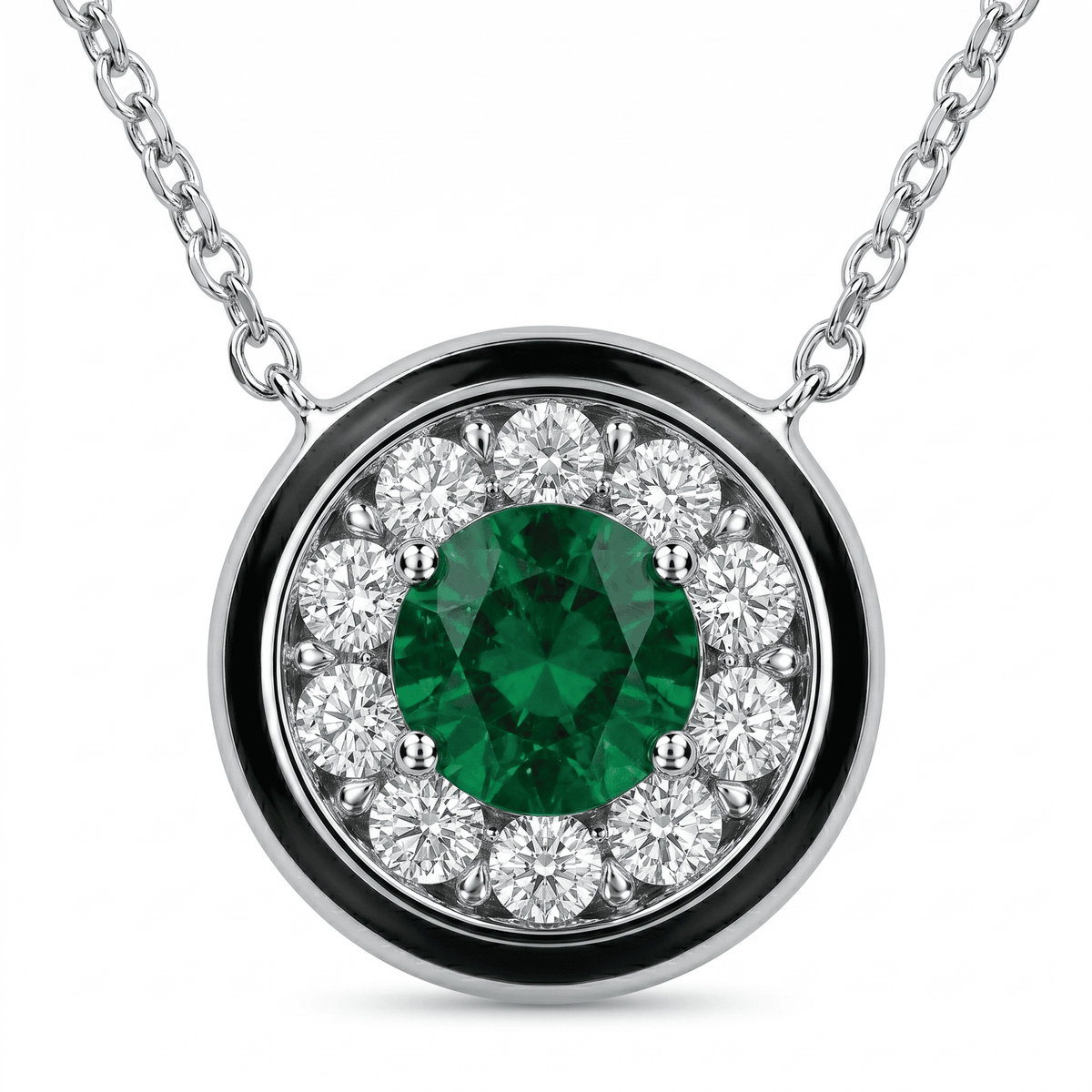AEP157012 - Necklace 14KW/2G 1EMER-0.26CT 10RD-0.16CT