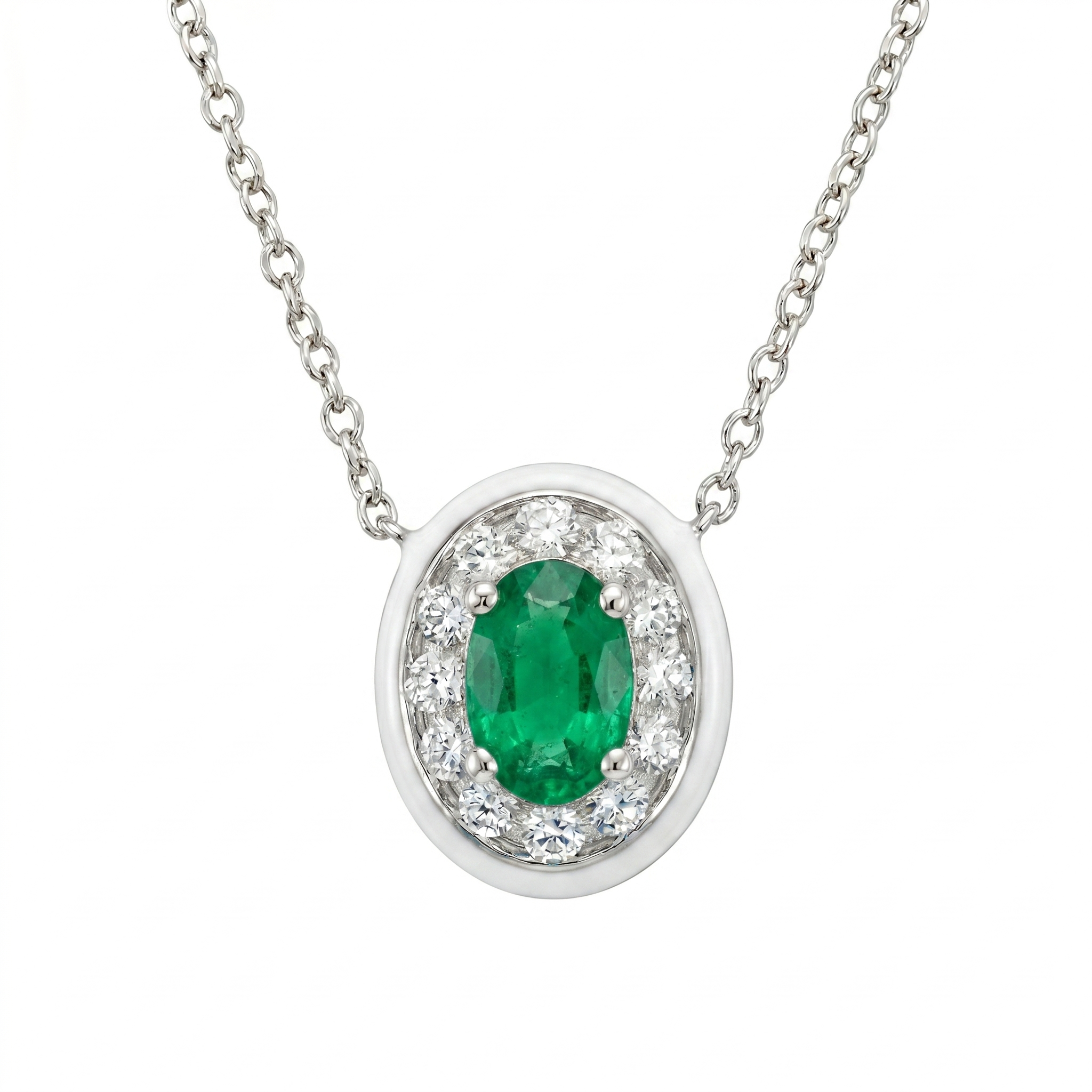 AEP157014 - Necklace 14KW/2.1G 1EMER-0.40CT 12RD-0.19CT