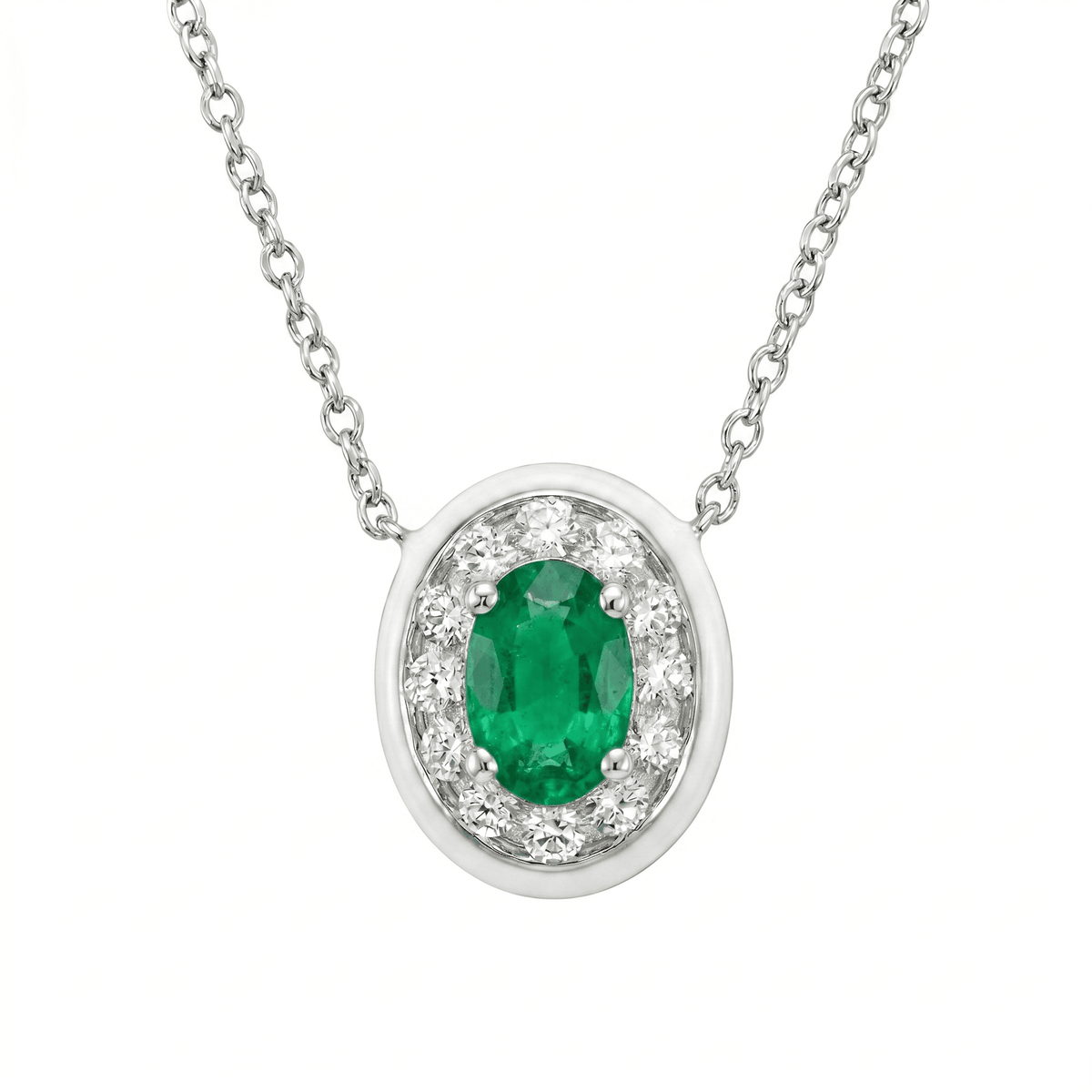 AEP157014 - Necklace 14KW/2.1G 1EMER-0.40CT 12RD-0.19CT