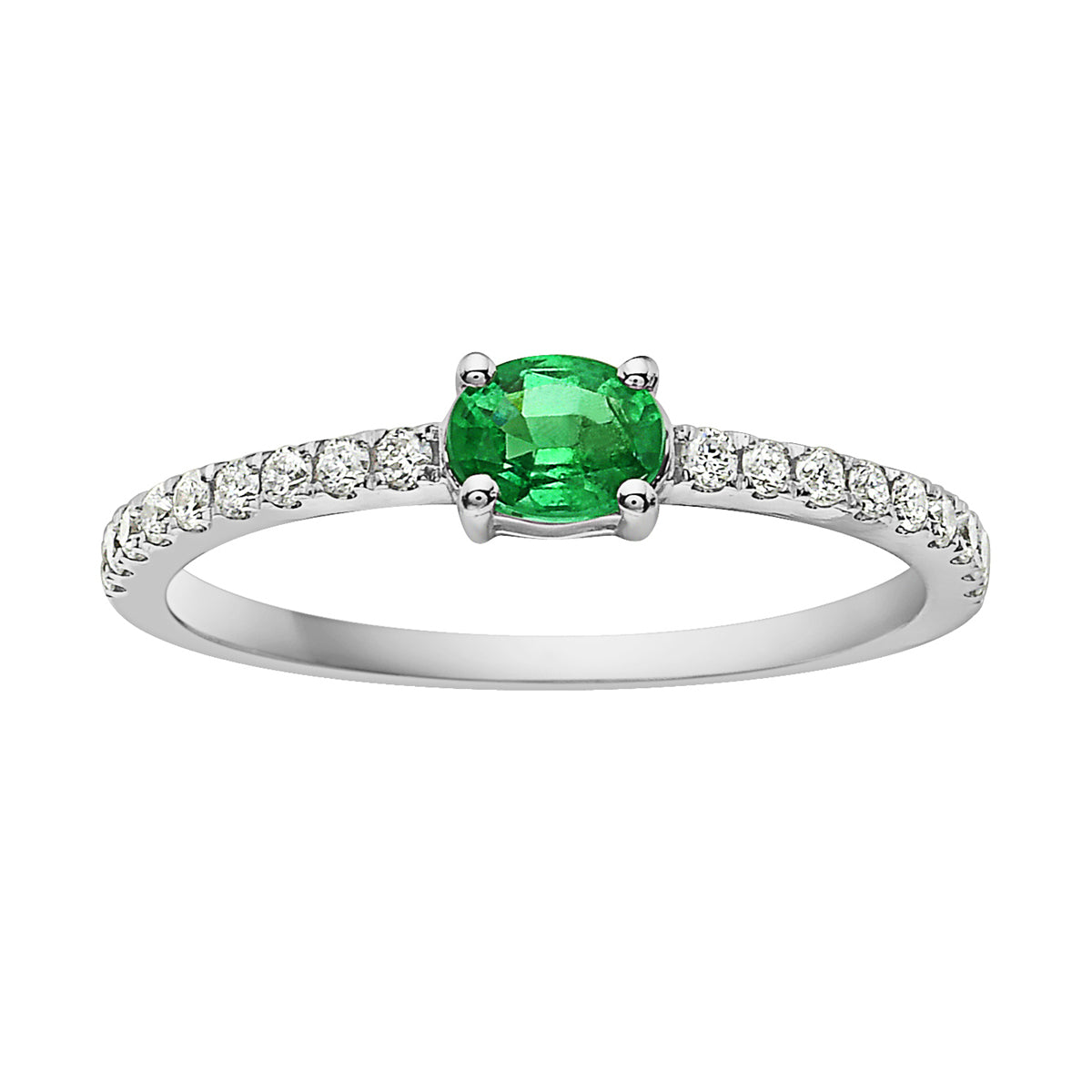 14K White Gold Emerald and Diamond Ring