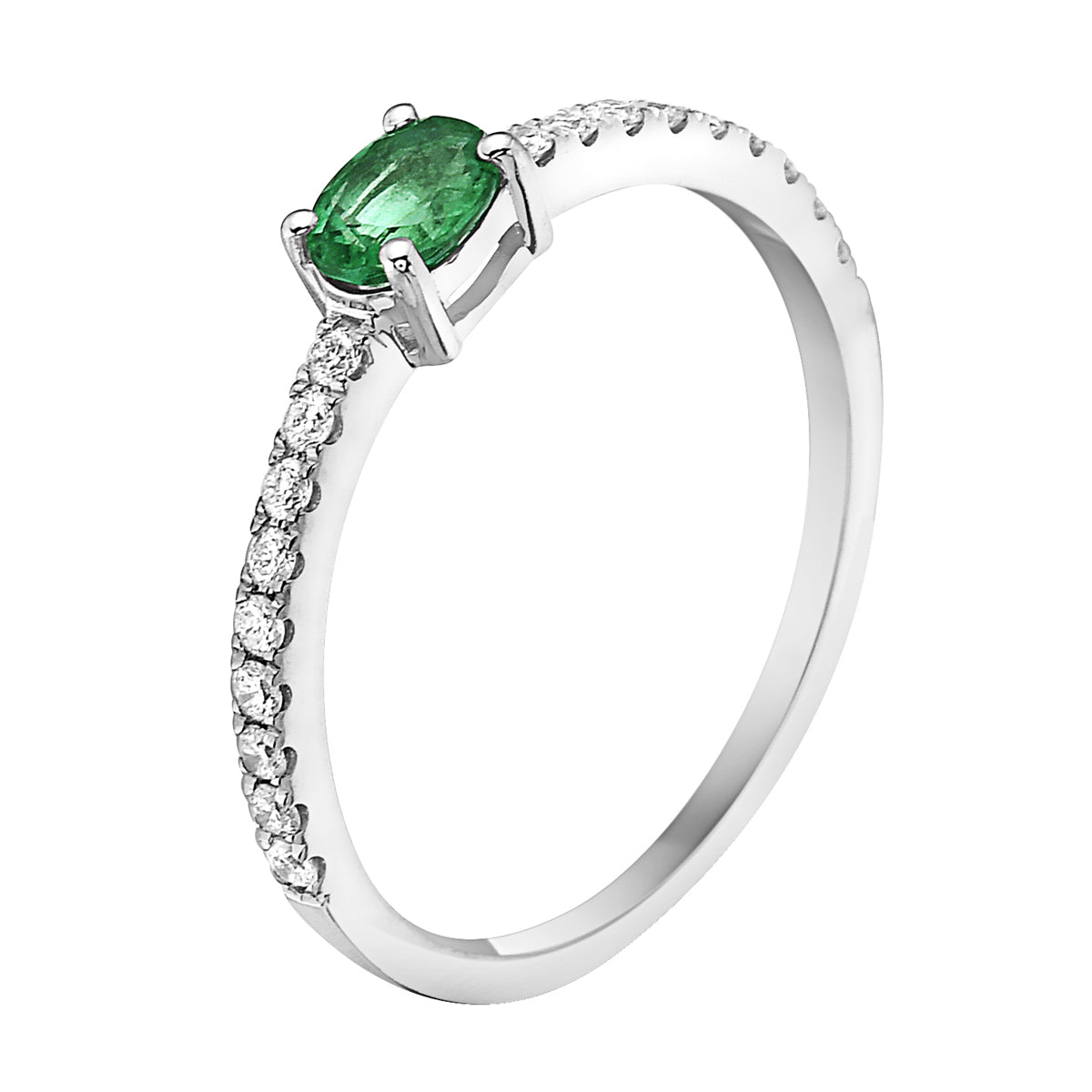 14K White Gold Emerald and Diamond Ring