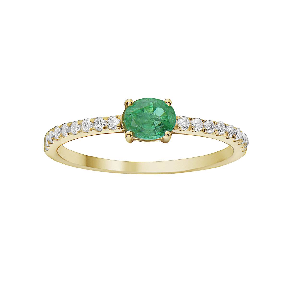 14K Yellow Gold Emerald and Diamond Ring, 0.28ct
