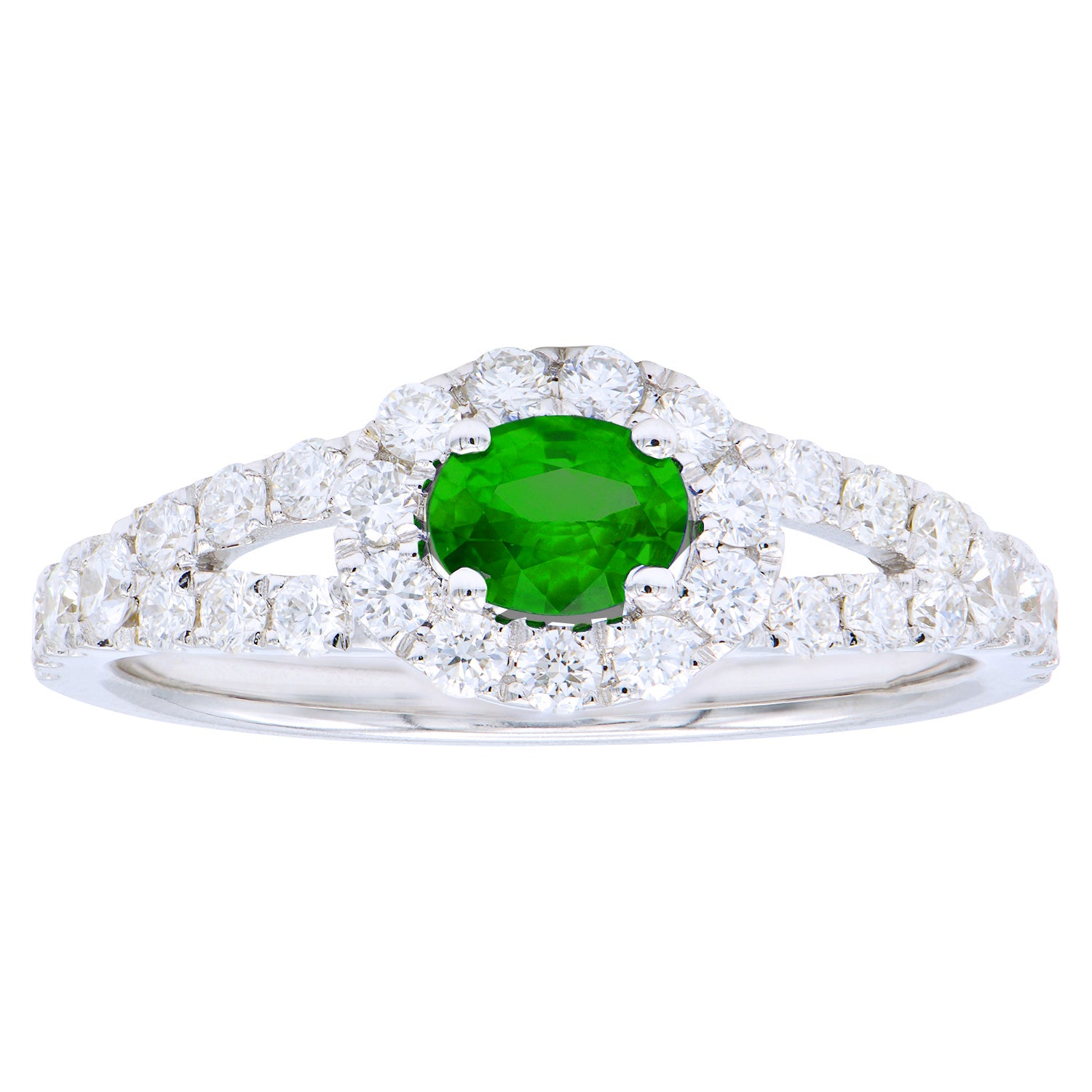 14K White Gold Emerald and Diamond Ring