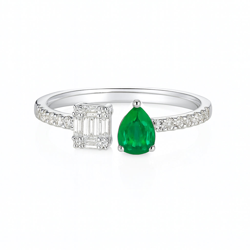 AER156678 - Ring 14KW 1EMER-0.26CT 5BD-0.12CT 10RD-0.13CT