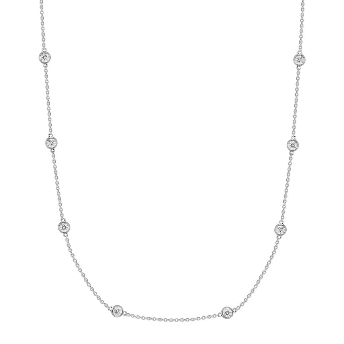 14K White Gold Diamonds Station Necklace, 0.71ct