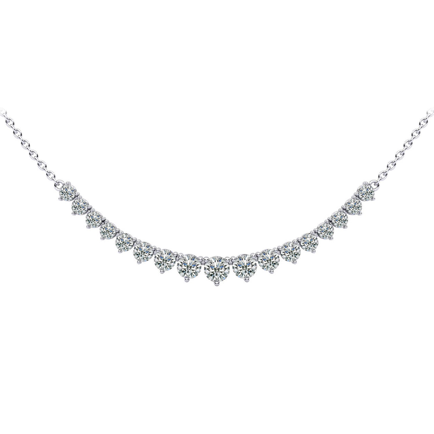 14K White Gold Diamond Row Necklace - 2ct