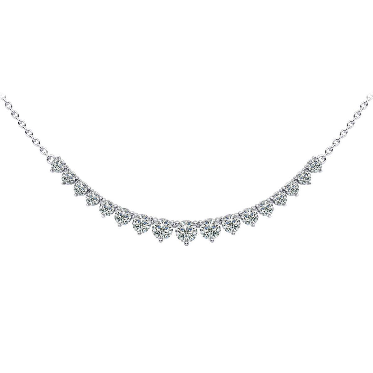 14K White Gold Diamond Row Necklace - 3ct