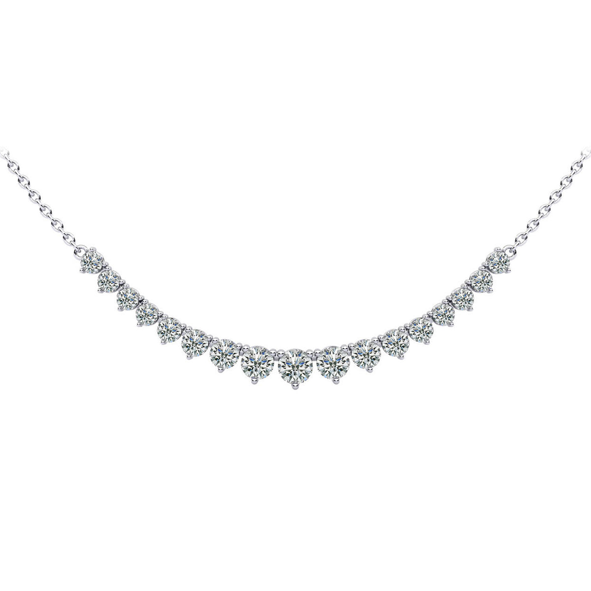 14K White Gold Diamond Row Necklace - 1ct
