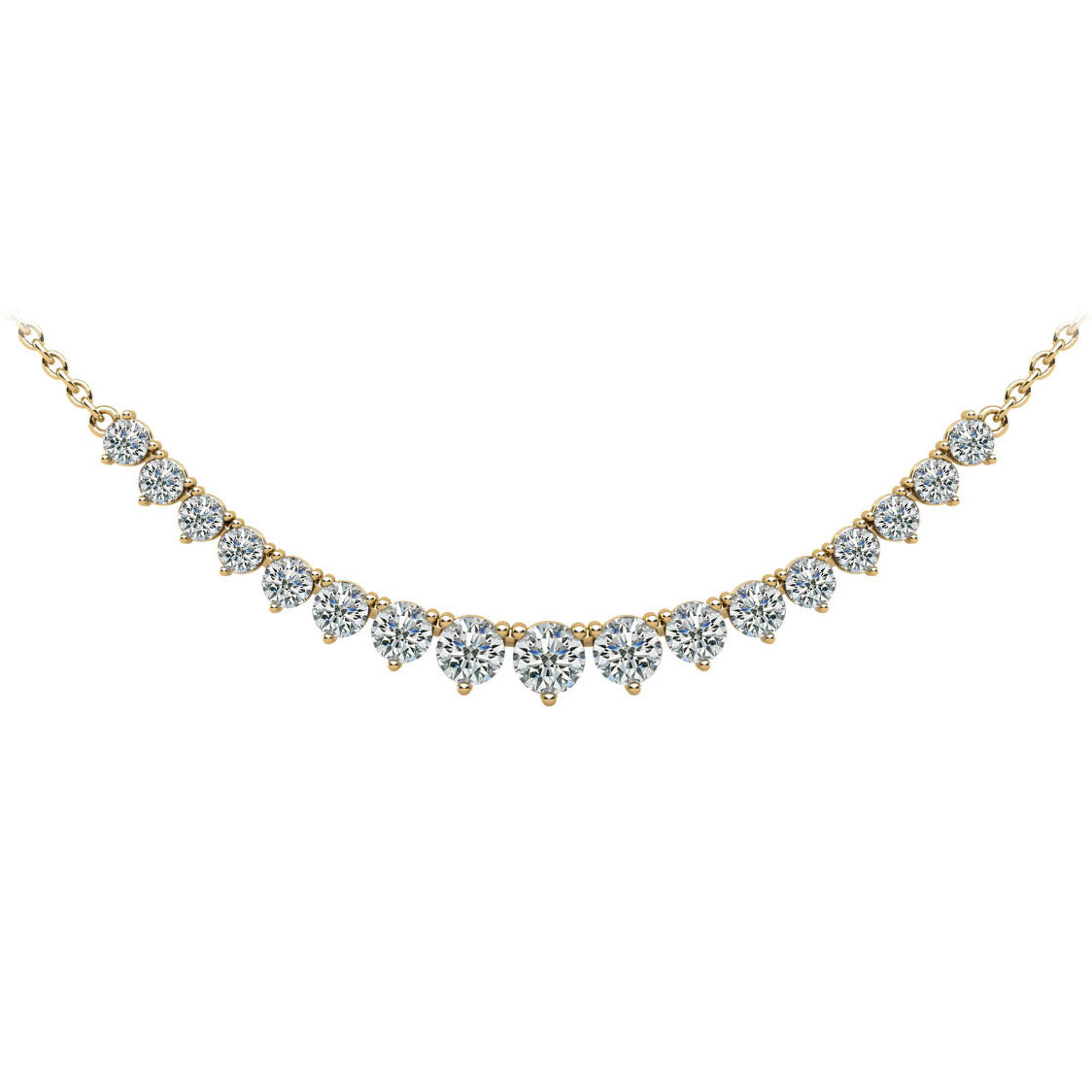 14K Yellow Gold Diamond Row Necklace - 3ct