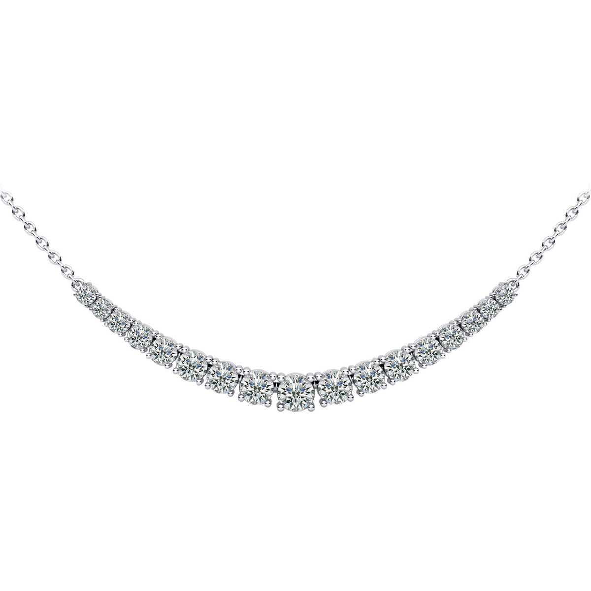 14K White Gold Diamond Row Necklace - 1ct