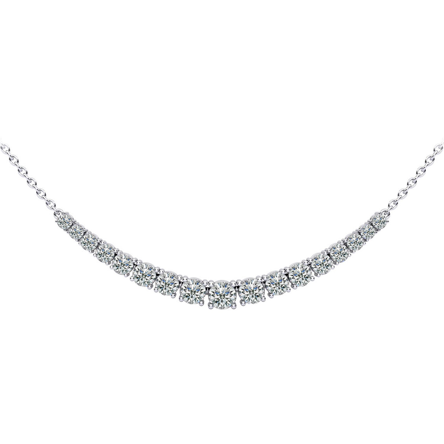 14K White Gold Diamond Row Necklace - 1ct