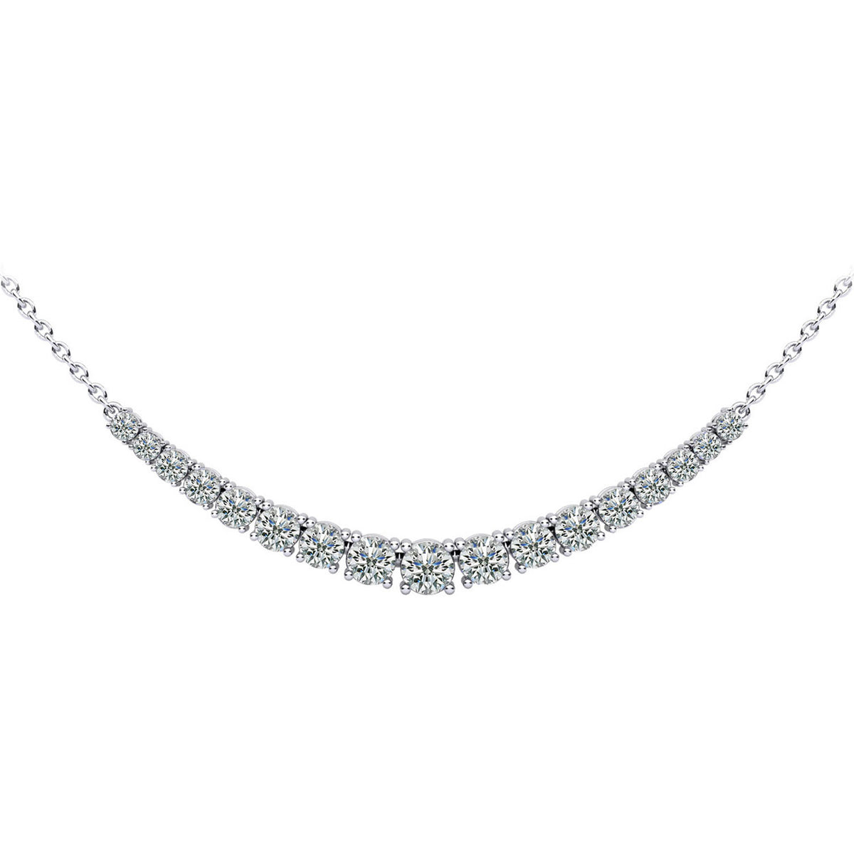 14K White Gold Diamond Row Necklace - 1ct