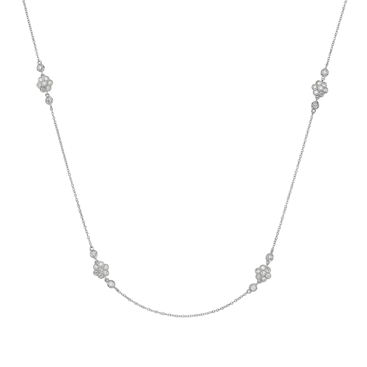 14K White Gold Multi Flower Link Necklace, 1.4ct