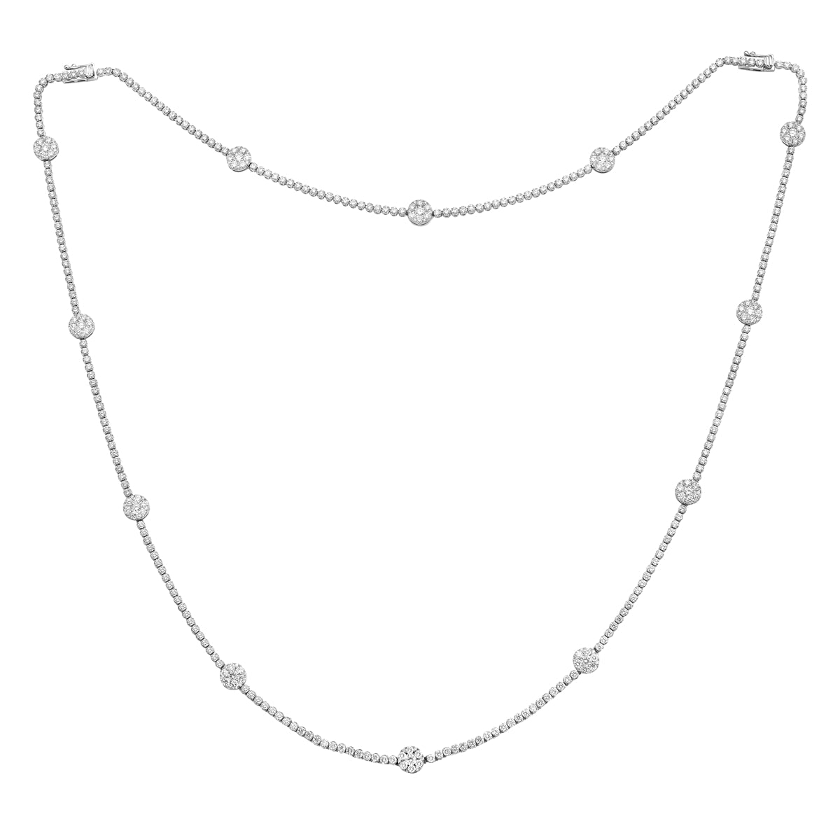 18K White Gold Round Diamond Necklace, 10.46ct