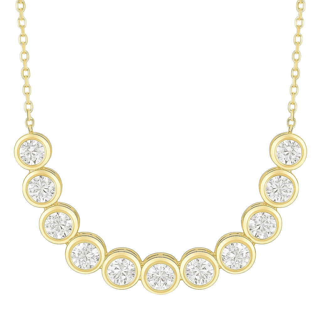 14K Yellow Gold Round Diamond Necklace, 0.85ct