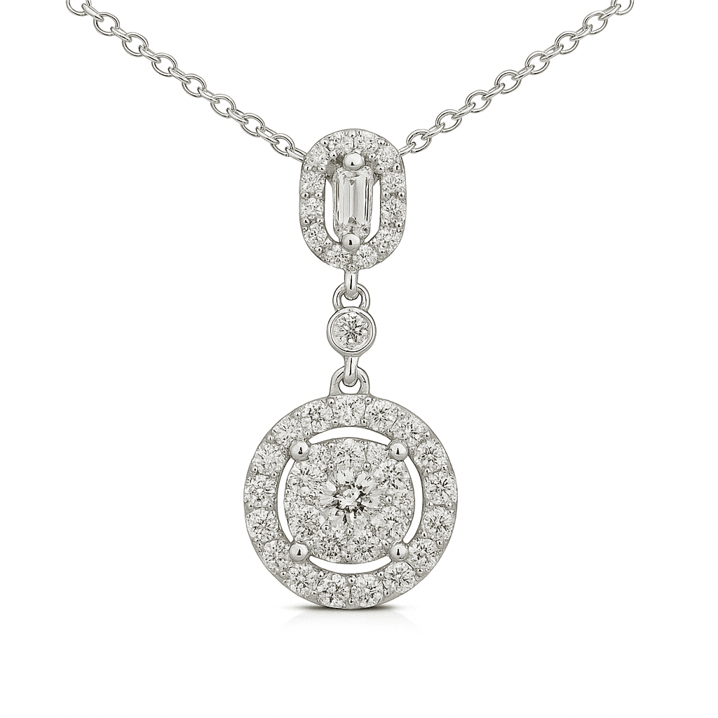 14K White Gold Halo Cluster Diamond Pendant, 0.52ct