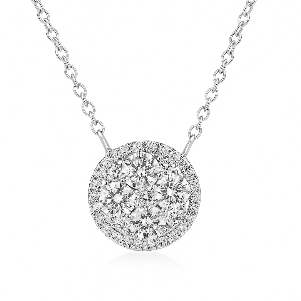 18K White Gold Diamond Illusion Pendant, 1.06ct