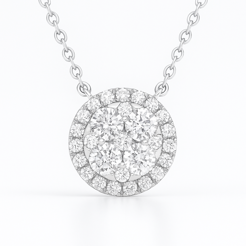 14K White Gold Round Diamond Cluster Pendant, 0.54ct